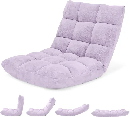 Vista 29 de Giantex Silla plegable de suelo con soporte para el respaldo, 14 posiciones ajustables, cama acolchada, sillón reclinable, sillas de video para Negro