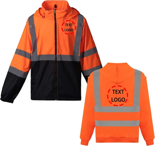 Vista 10 de Chaqueta reflectante de seguridad de alta visibilidad para hombres Hi Vis chaquetas de construcción Negro