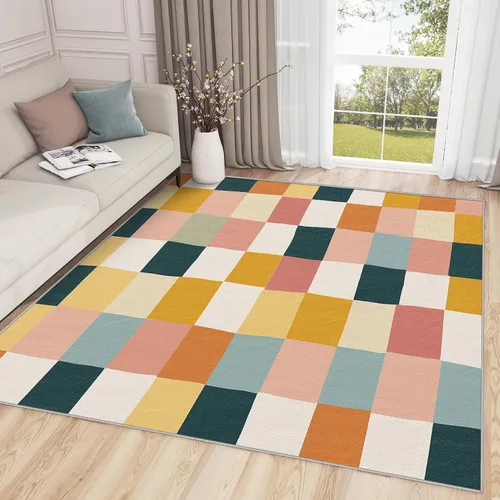 Vista 8 de Alfombra geométrica para habitación de niños, alfombra de 2 x 3, alfombra geométrica, alfombra abstracta futurista neón, alfombra rosa intenso