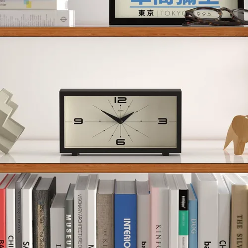 Vista 3 de JONES CLOCKS® Reloj de Escritorio Odeon Diseño Rectangular Moderno Negro Aspecto Retro Elegante para Estante, Mesa, Repisa de Chimenea