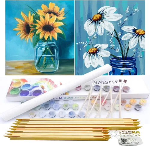 Vista 56 de BAISITE 0304 - Kit de pintura por números para adultos principiantes; paquete de 2 lienzos de 8 pulgadas de ancho x 12 pulgadas de largo; caja