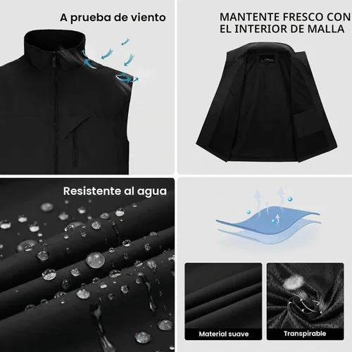 Vista 4 de Chalecos para hombre, a prueba de viento, ligero, softshell sin mangas Negro