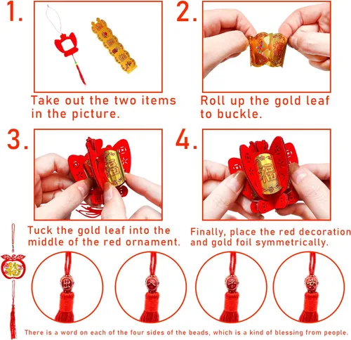 Vista 5 de Decoraciones de año nuevo chino, colgante de nudo chino, adornos colgantes rojos, colgantes Lucky Fu para Año Nuevo, árbol para el hogar, adornos