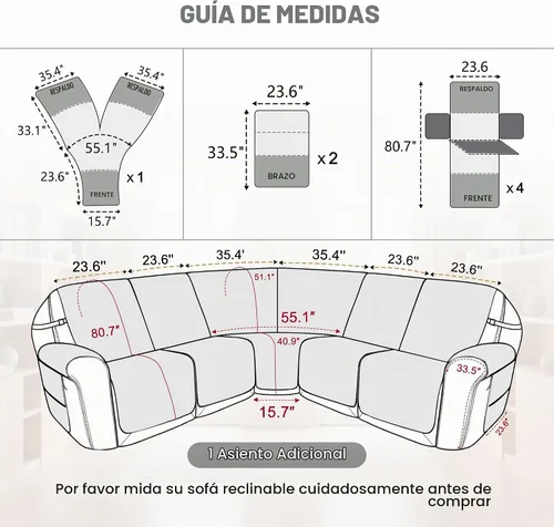 Vista 3 de Fundas para Sofá Seccional Reclinable 100% Impermeables de Terciopelo en Forma de L Fundas para Sofá Reclinable para Perros y Mascotas Lavables