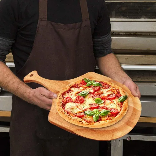 Vista 3 de Tabla de bambú para despegar y servir para pizza, bandeja multifuncional de embutidos de 12 x 18 pulgadas, tabla de cortar para queso, frutas