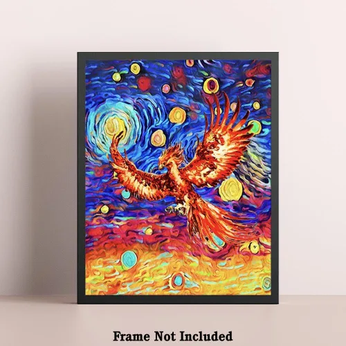 Vista 5 de Bestbuddy Pet 8X10 sin marco noche estrellada inspirada Phoenix Bird Inmortal Firebird Animales Amante Familia Paz Amor Pintura al óleo Impresión