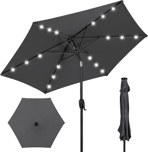 Vista 22 de Best Choice Products Sombrilla de Patio Solar de Poliéster con Luz LED de 10 pies con Ajuste de Inclinación y Tela Resistente a los Rayos UV - Gris