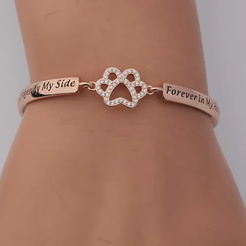 Vista 7 de BEKECH Pulsera conmemorativa para perros No Longer by My Side But Forever in My Heart Crystal Paw Print Bracelet Loss of Pet Jewelry