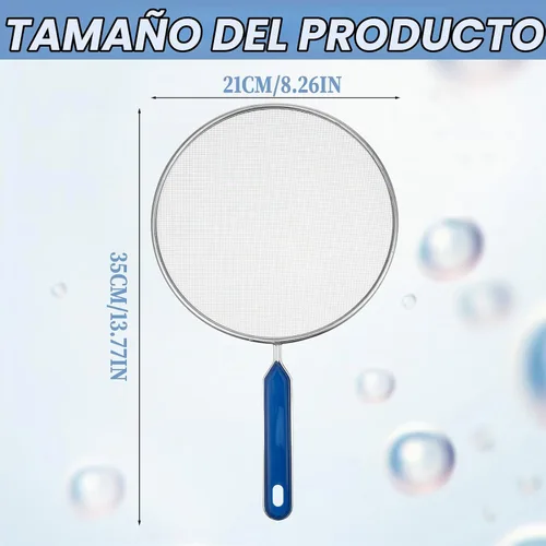 Vista 2 de Pantalla de salpicaduras de grasa de acero inoxidable para sartén, protector de salpicaduras de 8 pulgadas con mango de agarre cómodo, protector