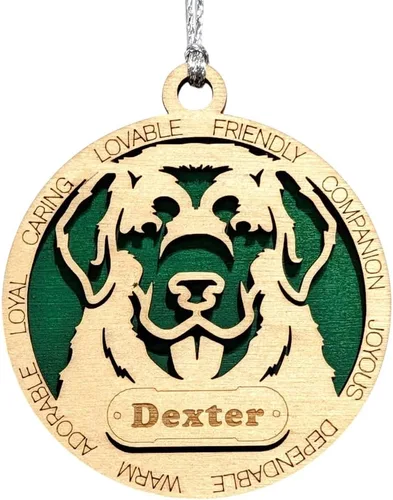 Vista 155 de Adorno de Navidad personalizado para perro Cavalier King Charles Spaniel, redondo de 3 pulgadas, madera cortada con láser de 2 capas, nombre y texto