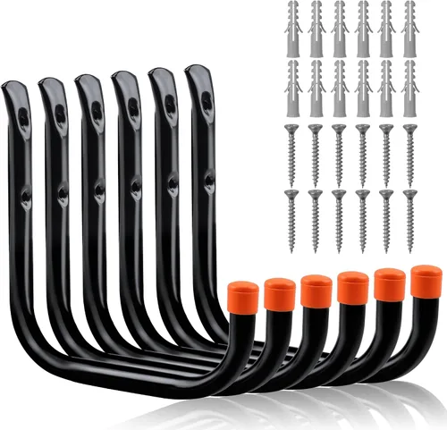 Vista 13 de HORUSDY 6-Pack Heavy Duty Metal Wall Hooks, Large Garage Storage & Organization Hooks for Tools, Extension Cords, Ladders, and Bags, Wall Mount J