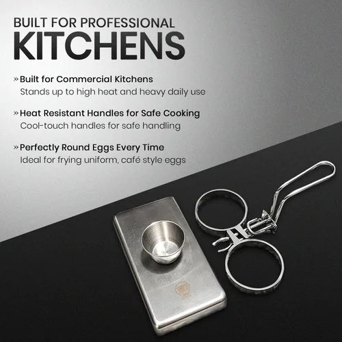 Vista 2 de Rattleware Anillos para huevos de acero inoxidable, grado comercial, cocción uniforme, mango resistente al calor, ideales para freír huevos