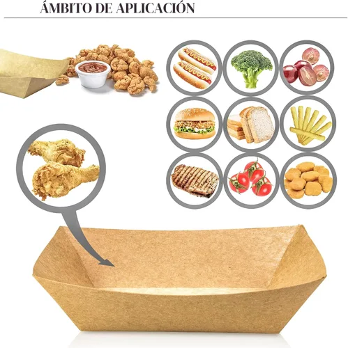 Vista 4 de Paquete de 100 Bandejas de Papel para Alimentos de 2 libras, Bandeja de Barco de Papel para Alimentos de Alta Resistencia Canasta de Servicio
