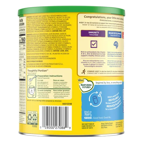 Vista 9 de Nestle Nido Kinder 2+ - Leche en polvo para niños pequeños, 28.22 oz, paquete de 36