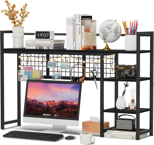 Vista 14 de Snughome Estante de escritorio, estante organizador de escritorio de 38.6 pulgadas, gabinete de escritorio para monitor de computadora, estante