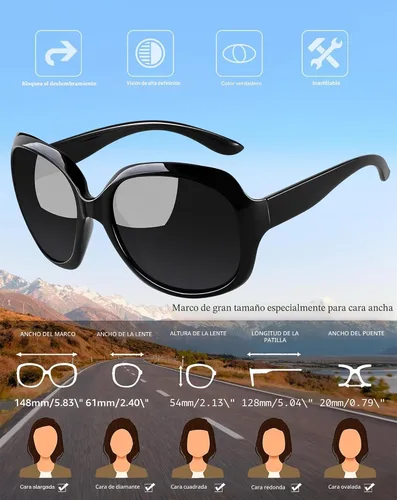 Vista 3 de Joopin - Gafas de sol polarizadas grandes y modernas para mujer, lentes de sol de conducción, UV protectoras, grandes B01-negro/Negro