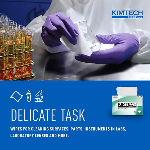 Vista 3 de Kimtech Kimwipes, Limpiaparabrisas delicados, 1 capa, 4.4 x 8.4, sin perfume, blanco, 286/caja