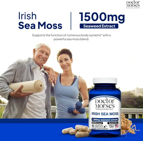 Vista 2 de Cápsulas de suplemento avanzado de musgo marino irlandés de 1500 mg, Seamoss ultra potente avanzado con vejiga y raíz de bardana, fabricado