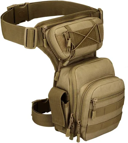 Vista 7 de Bolsa táctica de pierna caída para hombres y mujeres, bolsa militar para muslo, al aire libre, motocicleta, senderismo, cintura, riñonera, bolsa
