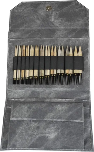 Vista 2 de LYKKE set de agujas intercambiables de madera para regalo con bolsa de vaquero gris
