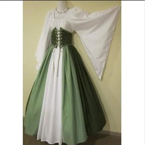 Vista 2 de Abaowedding Disfraz medieval renacentista para mujer, vestido retro gótico con mangas de trompeta