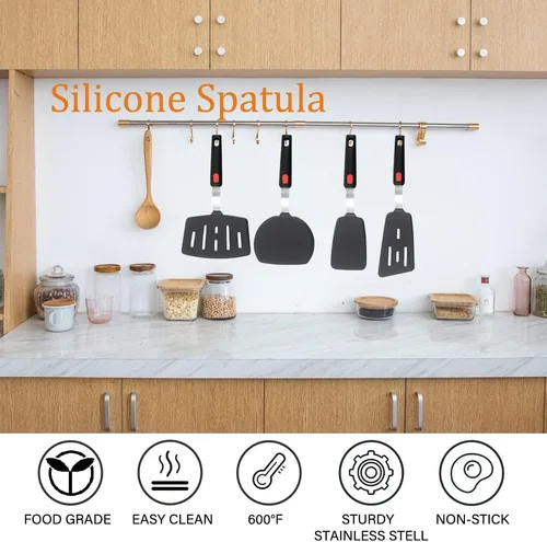 Vista 2 de Juego de 4 Espátulas Volteadoras de Silicona, Wiztoynia Espátulas de Cocina Resistentes al Calor 600°F para Utensilios de Cocina Antiadherentes