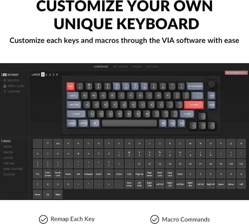 Vista 3 de Keychron V2 - Perilla de teclado mecánico con cable versión del 65 de diseño QMKVIA programable con teclado intercambiable en caliente interruptor