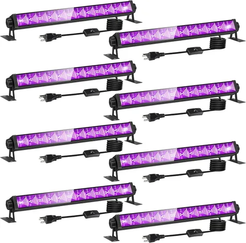 Vista 9 de Barra de luz LED negra de 120 W, cable e interruptor de 10 pies, carcasa de aluminio, luces negras impermeables YIAYETOG IP66 para grandes espacios