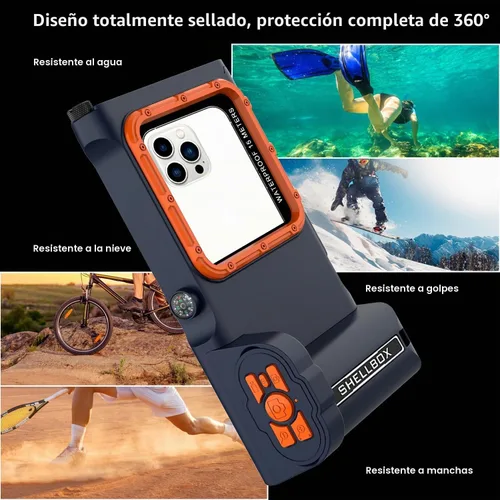 Vista 4 de Caja de teléfono impermeable Bluetooth profesional con control de APP Negro púrpura