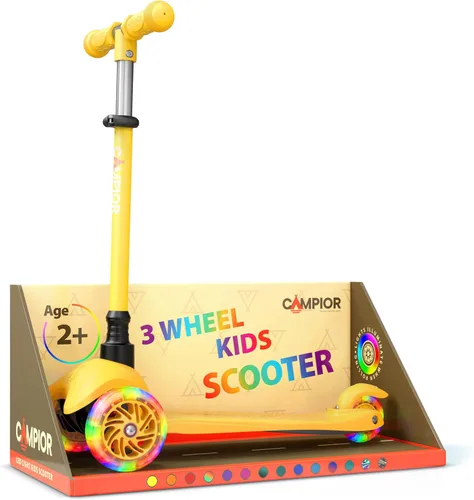 Vista 18 de Mini scooter negro de 3 ruedas para niños, inclinado para dirigir con ruedas con luces LED, manubrio ajustable, cubierta antideslizante ancha