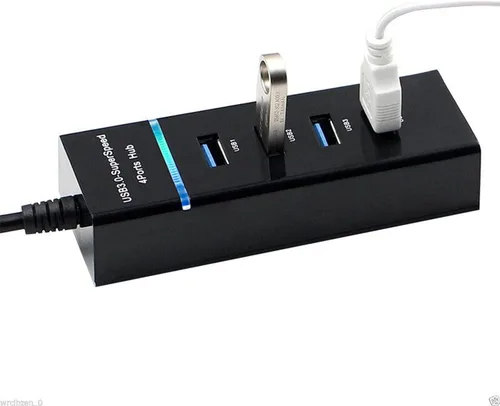 Vista 4 de Hub USB 3.0 Divisor de puerto USB, concentrador de datos USB de alta velocidad de 4 puertos con indicador LED para laptop, PC, computadora, disco