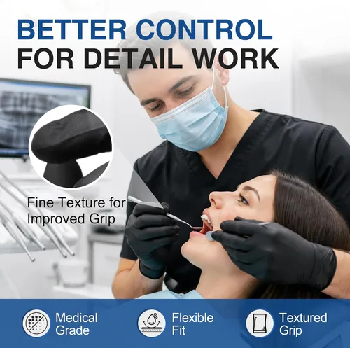 Vista 5 de Schneider Medical Black Nitrile Exam Gloves, 5 Mil Latex-Free & Powder-Free Disposable Gloves for Cooking