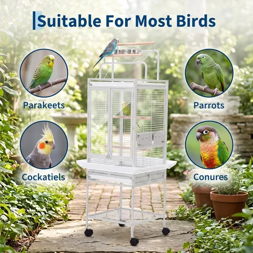 Vista 7 de Jaula grande para pájaros de 60 "H con patio superior, jaula