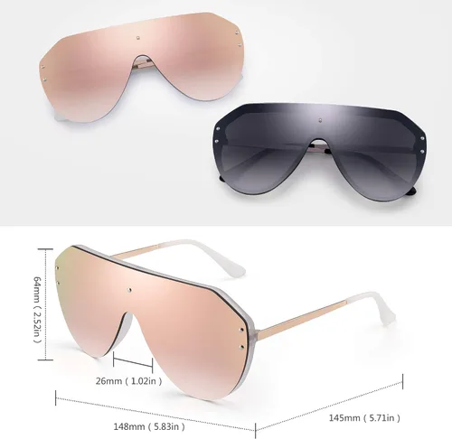 Vista 6 de JIM HALO Oversized Shield Sunglasses Rimless Flat Top Mirror Glasses Women Men