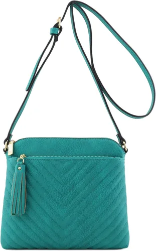 Vista 2 de Bandolera o bolsa mediana con patrón triangular, de estilo cruzado, acolchada y con borla