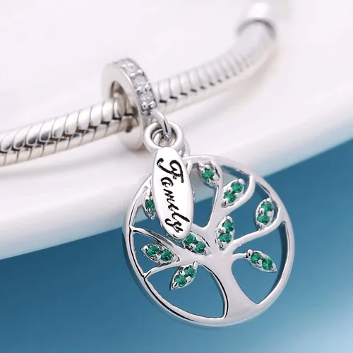 Vista 3 de SOUKISS Abalorio de plata de ley 925 con diseño de árbol de la vida familiar para pulsera europea