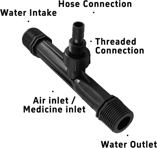 Vista 4 de 2 inyectores de fertilizante Venturi de 1 pulgada, tubo mezclador de riego de plástico negro, dispositivo de sistema de agua agrícola para jardín
