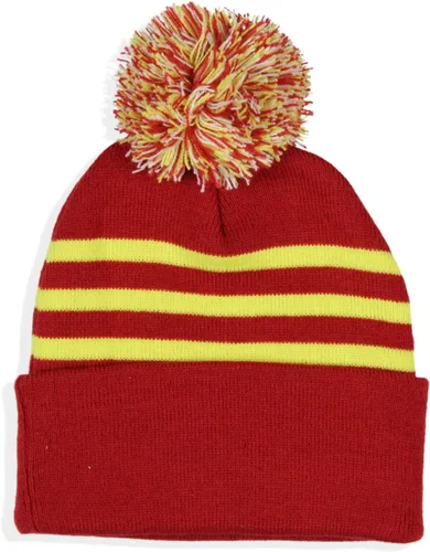 Vista 2 de DC Comics The Flash Chrome Weld Jacquard Logo Cuff Pom Beanie Hat, Rojo