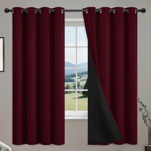 Vista 44 de COSVIYA Cortinas 100% de opacidad para dormitorio con forro negro, bloqueo de luz completa, aislamiento térmico y ojales, tratamiento de ventana