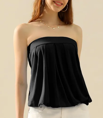 Vista 5 de DOUBLJU - Top de tubo elástico plisado natural para mujer con banda elástica con talla grande