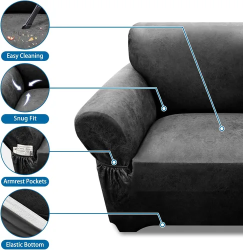 Vista 12 de Fundas para Sillón de 2 Piezas con Cojín en T, Fundas de Aspecto de Cuero para Sofá, Fundas para Sillas, Protector de Muebles Elástico, Funda