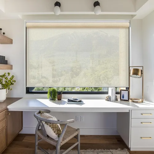 Vista 5 de Tonature Persianas enrollables de tamaño personalizado sin cordón para ventanas con filtro de luz, persianas enrollables solares transparentes Beige