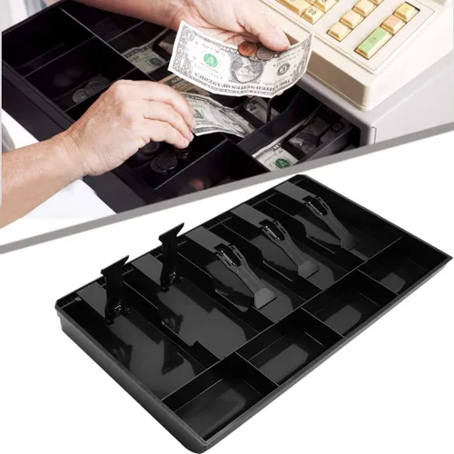 Vista 6 de Bandeja de inserción para cajón de caja registradora con 5 compartimentos para billetes/4 compartimentos para monedas para almacenamiento de dinero