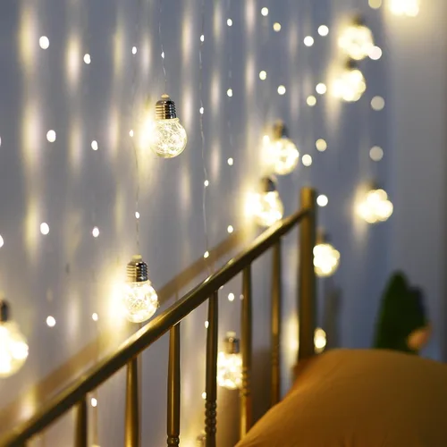 Vista 6 de Dailyart Luces LED para dormitorio, 300 luces LED de cortina de bola de deseos, 8 modos, USB / funciona con pilas, luces de hadas con control remoto