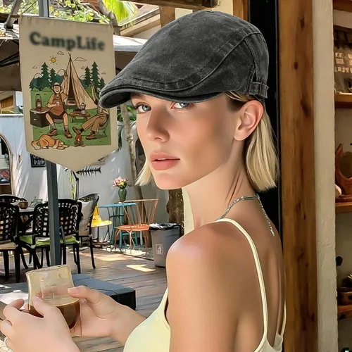Vista 3 de Gorras planas para hombre, boina de conducción, boina de periódico, sombrero de hiedra de algodón