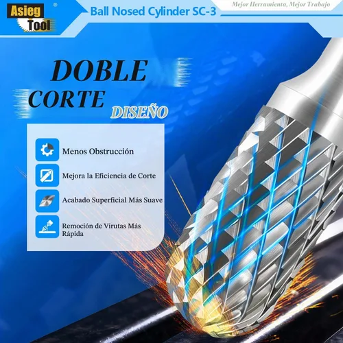Vista 4 de Lima giratoria de carburo de tungsteno SC-3, forma cilíndrica de extremo de punta de bola, corte doble para brocas de amoladora de troquelado