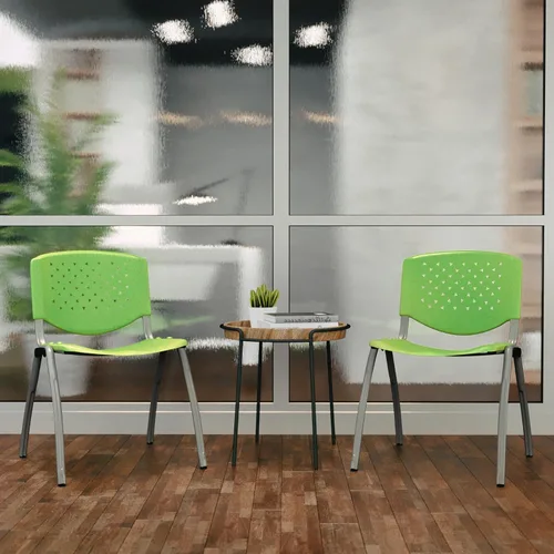 Vista 7 de BizChair Casa y Oficina Silla de Pila de Plástico Verde con Respaldo Perforado - Silla de Invitados