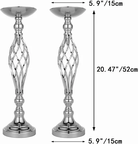 Vista 32 de 2 piezas de centros de mesa de boda para mesas de recepción, soportes de velas retorcidas, adornos, centros de mesa de metal con jarrón de flores