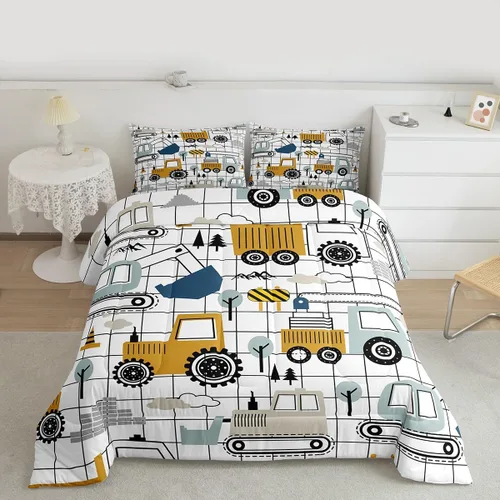 Vista 15 de Feelyou Juego de ropa de cama con estampado de aviones para niños y niñas, juego de funda de edredón de microfibra estilo boceto azul y blanco