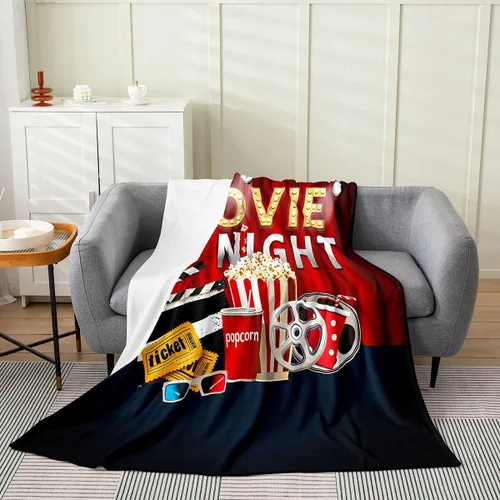 Vista 26 de Feelyou Manta de felpa para cine, manta de franela con patrón de palomitas de maíz para niños, niñas, adolescentes, póster de cine para todas